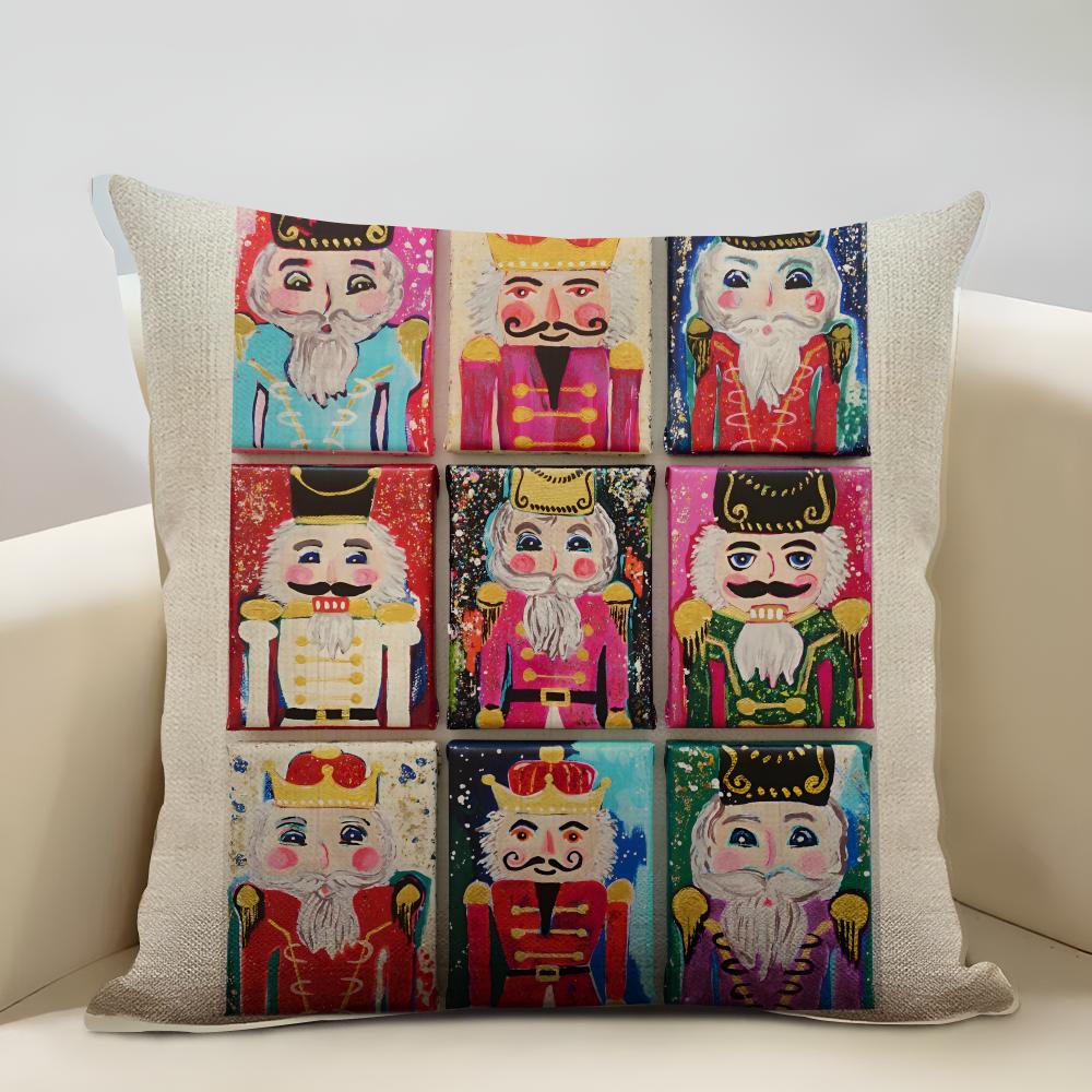 Nutcracker Cartoon Cushion Cover Household Decoration Linen Sofa Cushion Cover: Skin-Friendly & Breathable With Invisible Zipper
