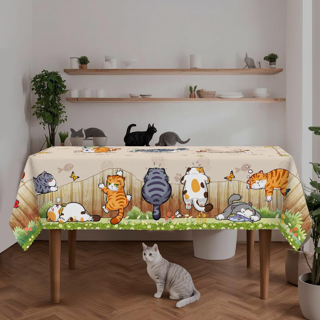 Cute Cat Paw Floral Butterfly Rectangular Tablecloth for Spring Summer Kitchen Dining Holiday Party Decor
