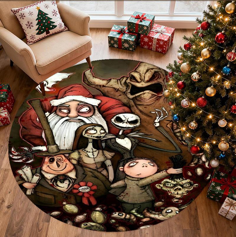 The Nightmare Before Christmas Pattern Round Rug, Indoor/Outdoor Mat, for Picnic, Gameroom, Bedroom, Office, Living Room, Home Decor Carpet, Birthday