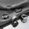 Punk Vintage Silver Color Carving Poker Rings Set for Women Gothic Hip Hop Korean Fashion Jewelry Gift