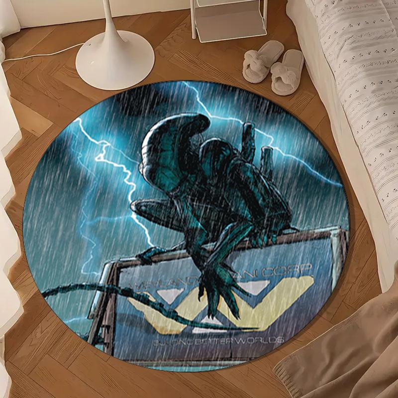 Alien horror Artwork Round Rug for Livingroom,Bedroom, Palyroom, Chair Rug, Area rug, Circle Carpet, Large Size Fan Christmas gift