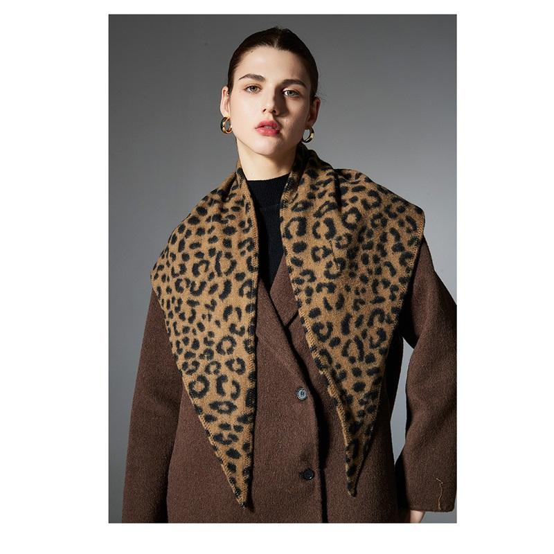 Womens Double Sided Leopard Print Triangle Scarf Soft Warm Shawl Wrap Fashion Neck Scarves For Autumn Winter