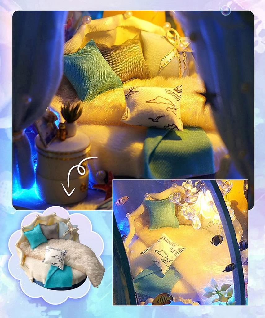 Moin Moin 124 Dollhouse Miniature Handmade Kit Set [Japanese Instructions] 360 Degree Aquarium-like Underwater House Fantastic Ocean Sea LED Light