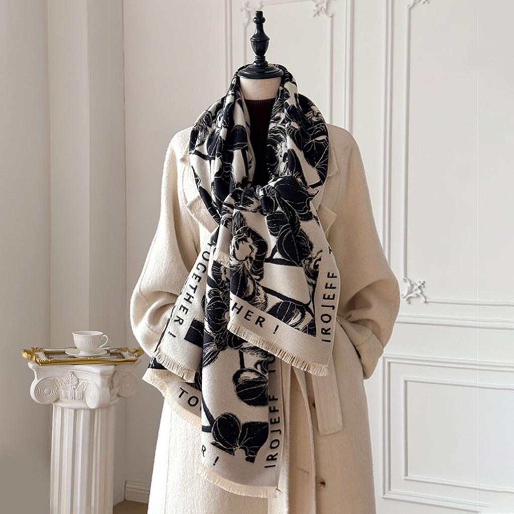 Light Luxury Alphabet Flower Scarf Women'S Autumn And Winter Air-Conditioned Room With Shawl Double-Sided Imitation Cashmere Warm Scarf