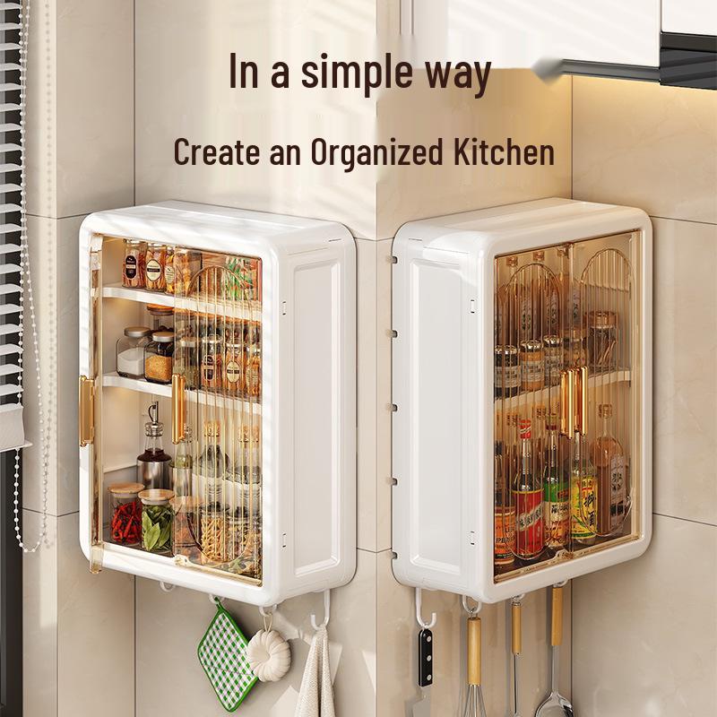 Wall-Mounted No-Drill Moisture-Proof Storage Box; Magnetic Dust-Proof Design for Bathroom and Kitchen Spice Organization.