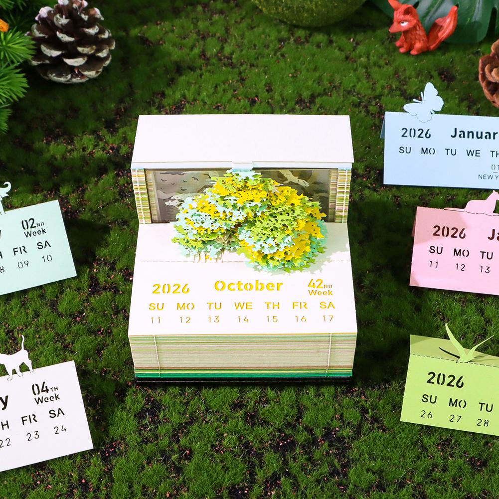 3D Notepad Cubes Treehouse Led Memo Pad 3D Calendar 2026 Desk 3D Memo Pad Paper Art Christmas New Year Gifts