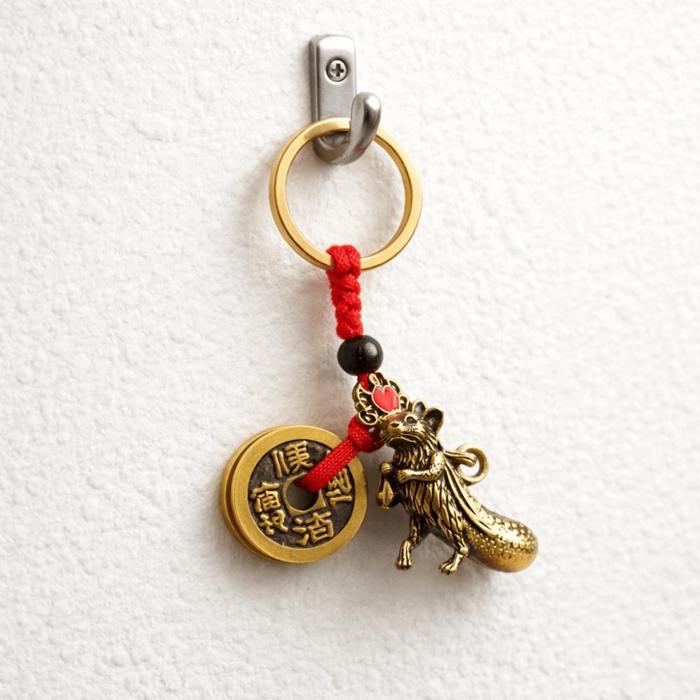 2Pcs Brass Material Five Emperors Money Keychain Fengshui Pendant Personal Accessories
