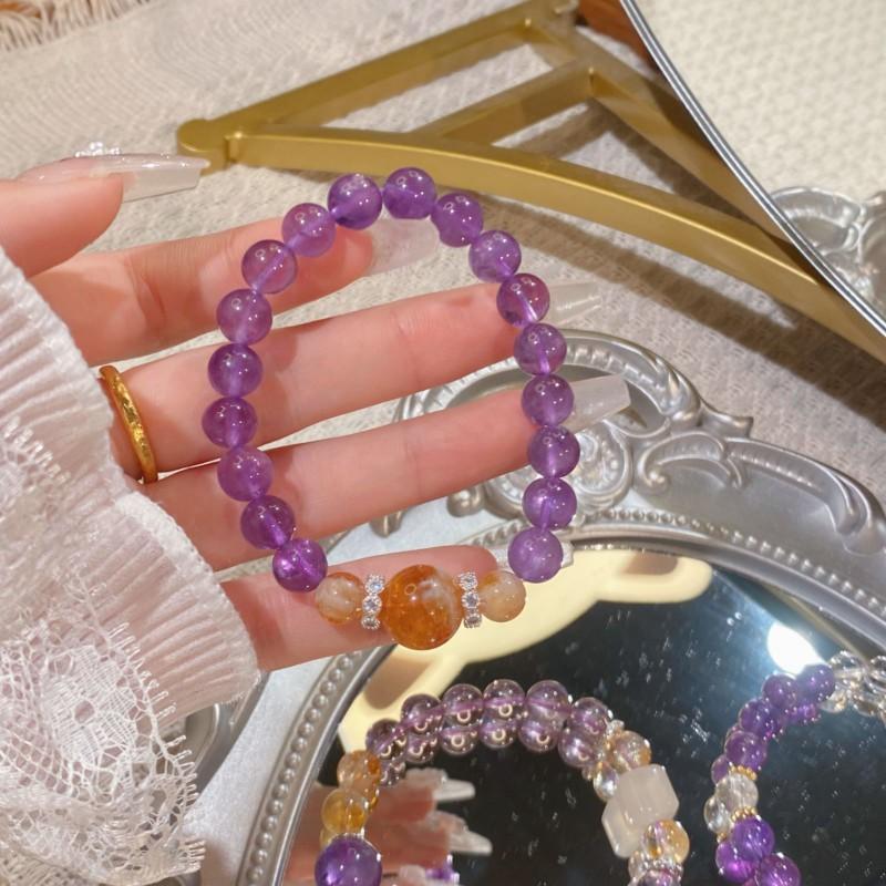 Natural Crystal Beaded Bracelet Women Amethyst Citrine Handmade Jewelry