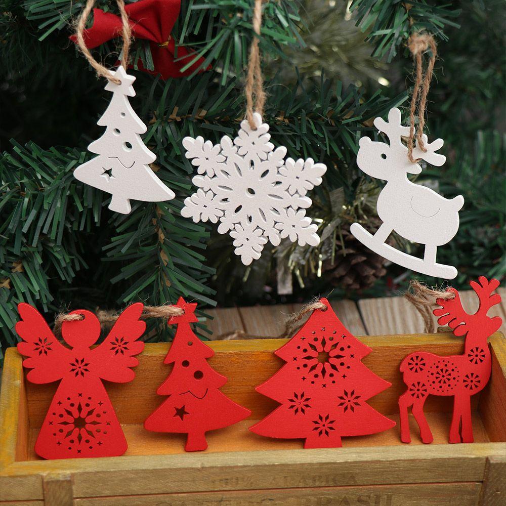 Drop Pendant Wood Crafts Christmas Tree Decoration Wooden Ornaments Xmas Hanging Santa/Elk/Angel