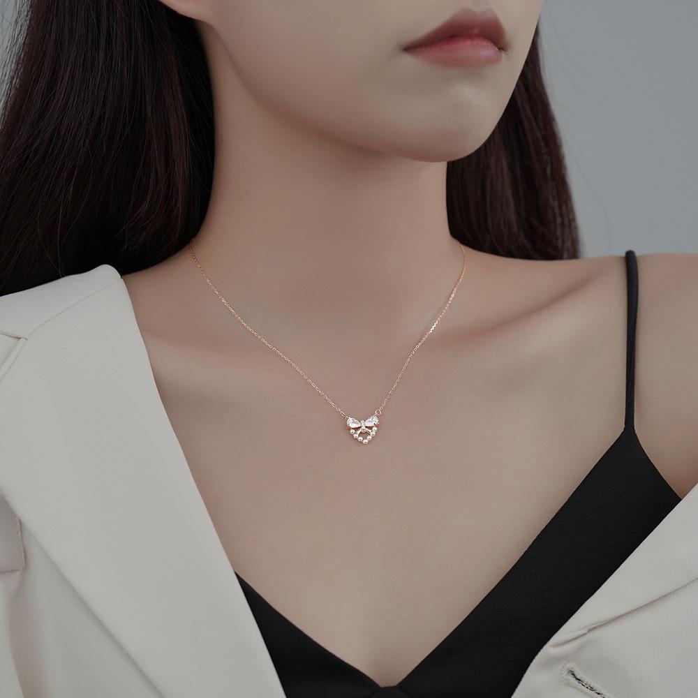 Ожерелье с жемчугом Love bow для женщин, нишевое, легкое, роскошное, элегантное, ретро, подарок для девочек с жемчугом Love