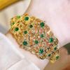 WWJ Unique Hollow Golden Red/Green Zircon Big Bracelet Bangle Wedding Party Woman Aristocratic Retro Jewelry