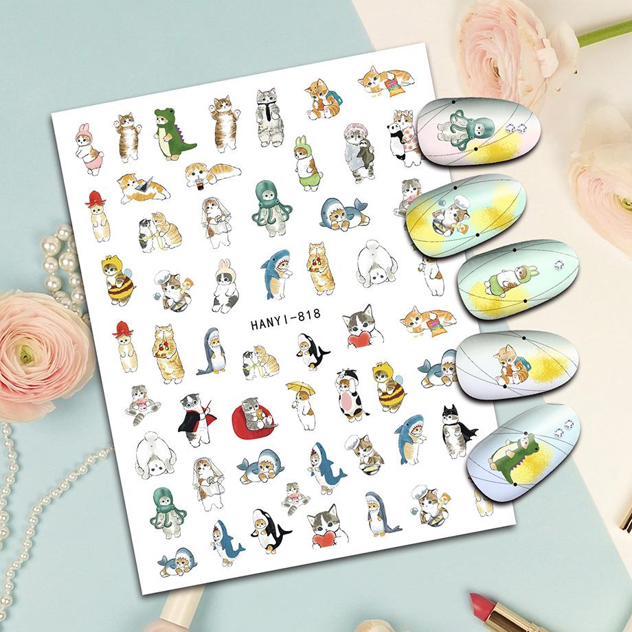 2025 милые наклейки для ногтей с изображением кошек и животных