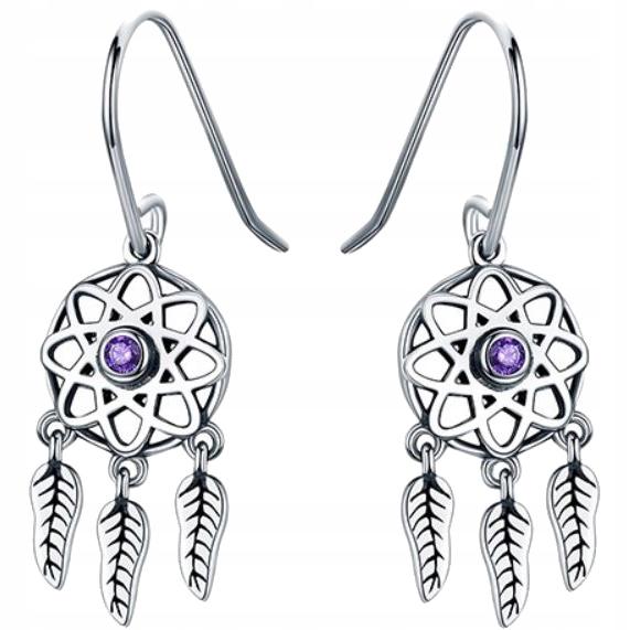 925 Dream Catcher Earrings Hanging Box Colorful Zircons