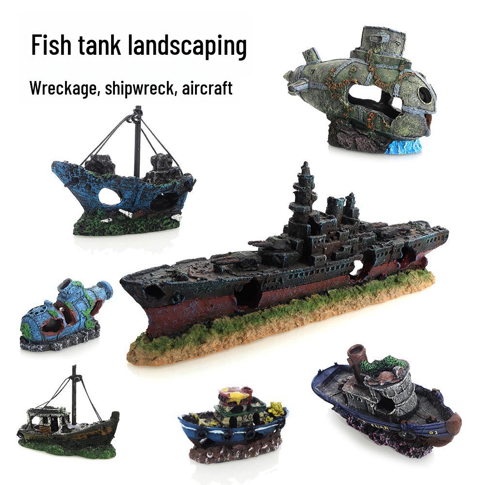 Декорация для аквариума в виде смоляного пиратского кораблекрушения с реалистичной детализацией