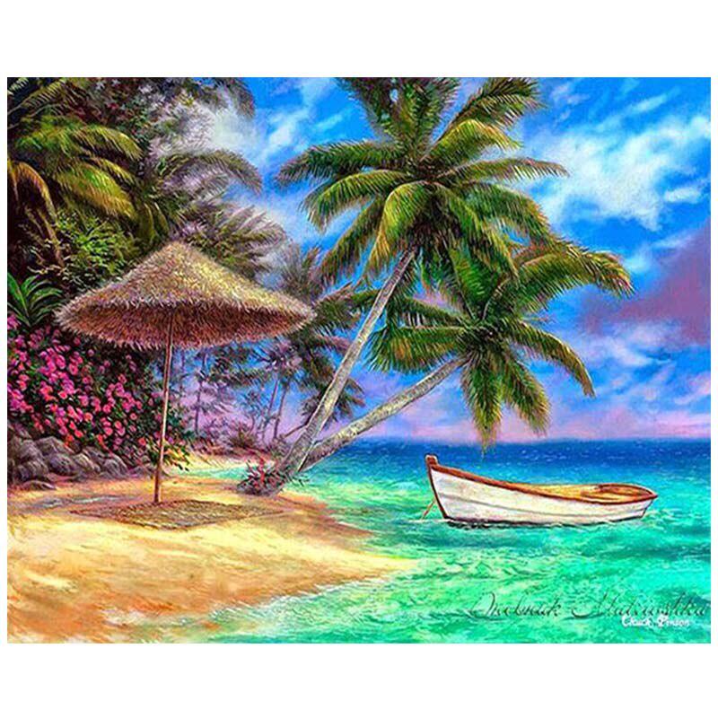 Diamond Embroidery 5D Diy Diamond Painting Landscape Beach Boat Cross Stitch Home Paintings