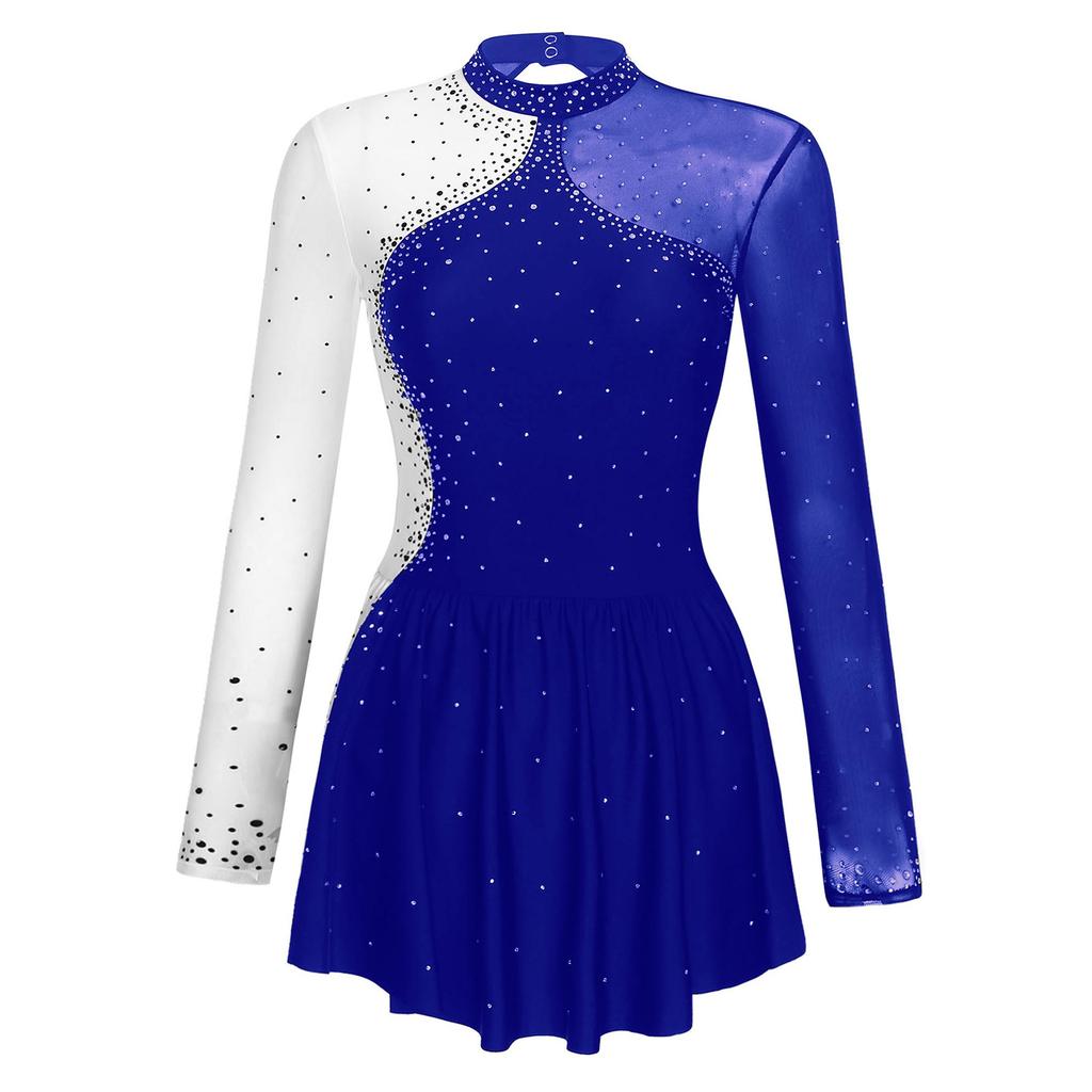 Women's Rhinestone Figure Ice Skating Dress Roller Skating Gymnastic Dance Competition Costume