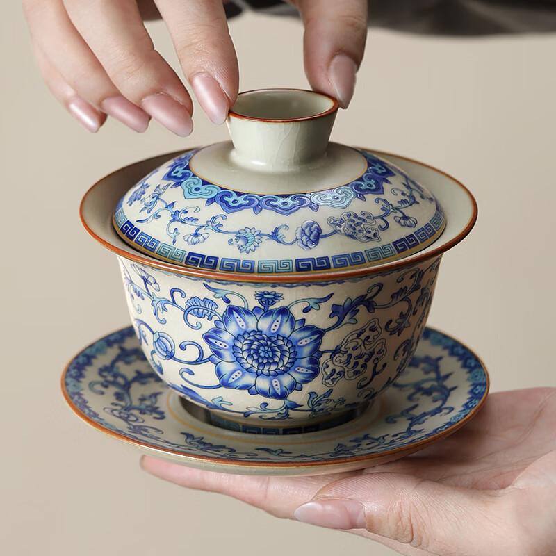 Artisanal Ceramic Sancai Gaiwan Tea Bowl