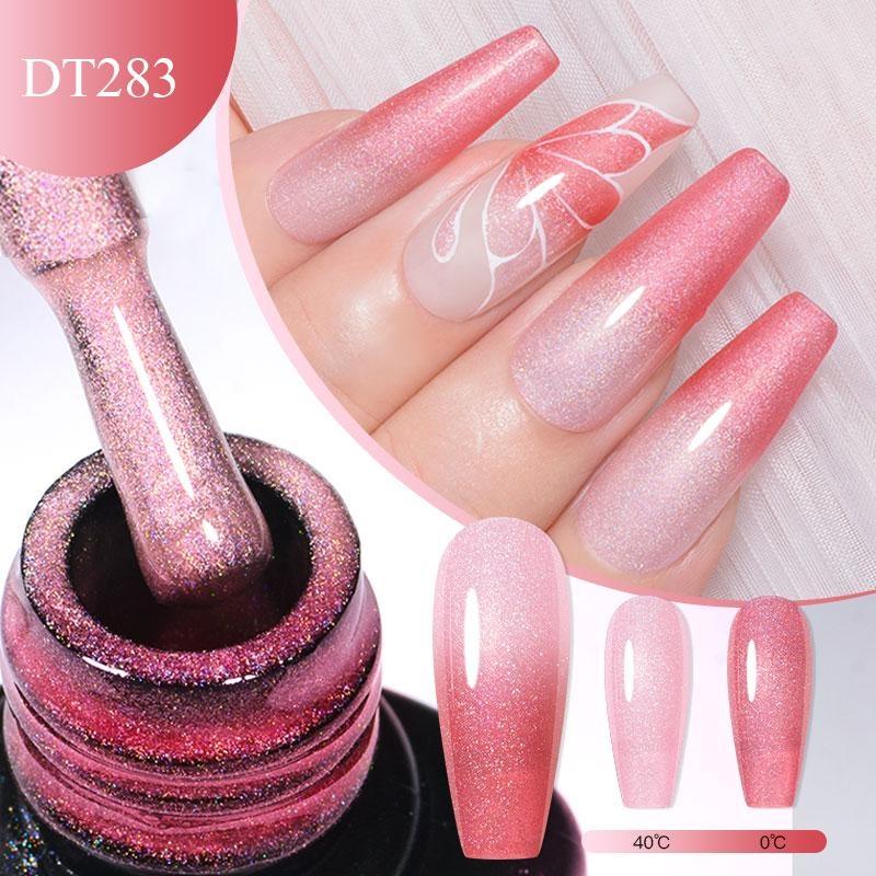 7ml Purple Glitter Auroras Thermal Gel Nail Polish Winter 3 Layers Temperature Color Changing Semi Permanent Manicure Nail Art Gel Varnish