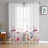 Watercolor Flowers Plants Butterflies Lavender Daisies Tulle Window Curtains Bedroom Luxury Drapes In Living Room Chiffon Panels