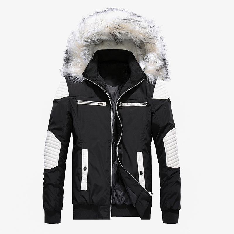 Men's Long Padded Coat with Large Fur Collar and Thick Men's Coat