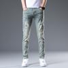Новые летние джинсы слим девять точек стрейч повседневные длинные брюки для мужчин