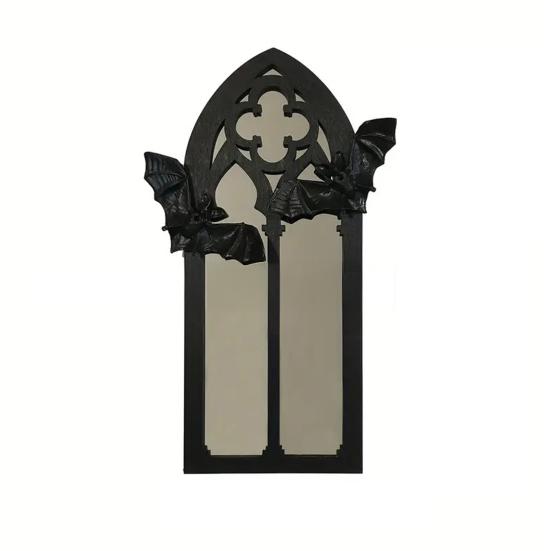 Gothic Cathedral Window Mirror Vintage Baroque Wooden Black Bat Mirror Home Office Living Room Bedroom Bathroom Decorative Wall Mirror