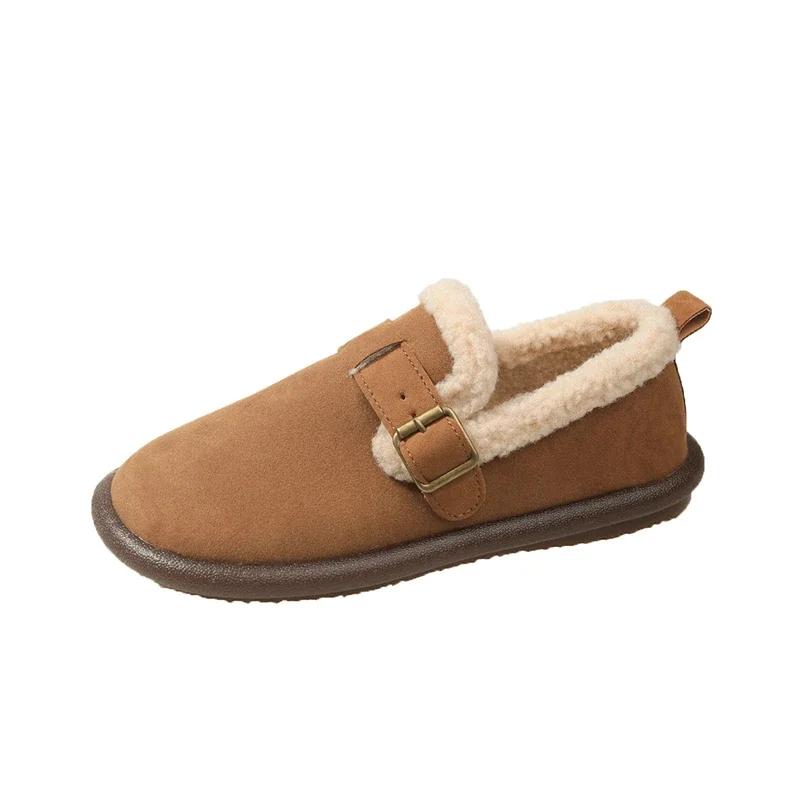 Модная женская обувь 2024 года, горячая распродажа, женские туфли на плоской подошве One Kick, зимние туфли с круглым носком, замшевые, теплые, однотонные, повседневные, удобные, большого размера