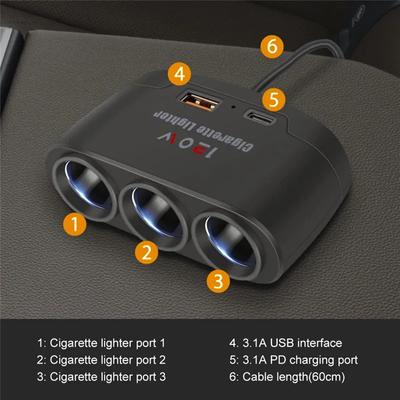 12В 24В 3 гнезда Автомобильный разветвитель прикуривателя с двойным USB, светодиодный, 120 Вт, Автомобильное быстрое зарядное устройство, Адаптер автомобильного зарядного устройства для lPhone, GPS, видеорегистратора