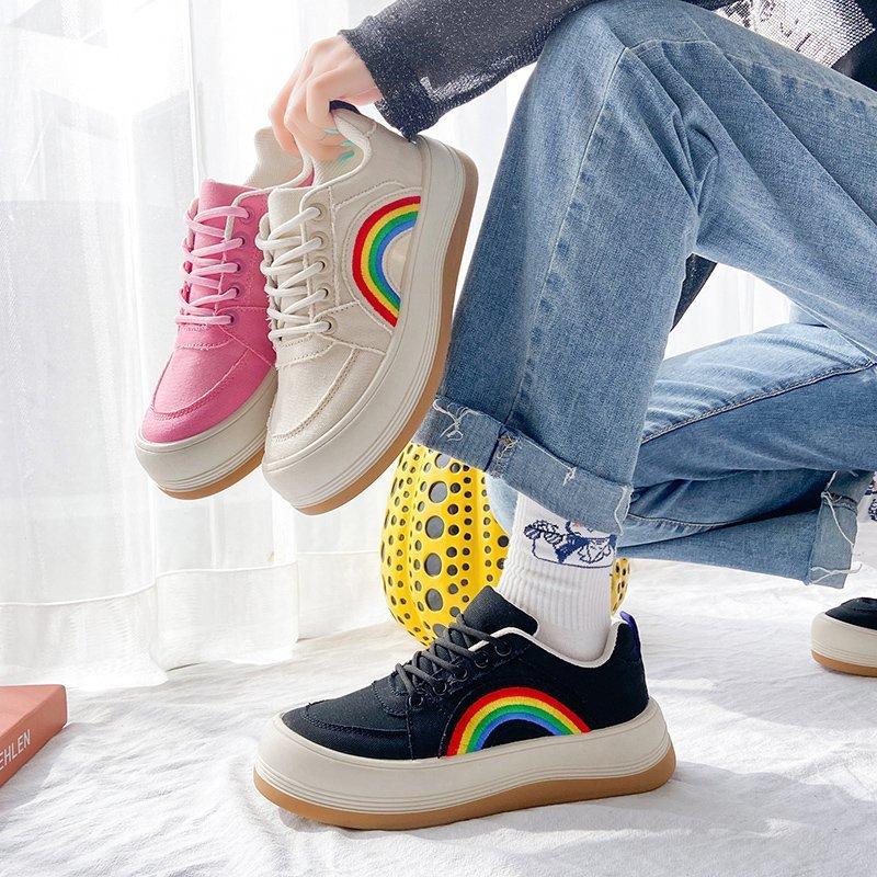 Женская обувь 2024 года, модная радужная вышивка, парусиновая обувь, женские повседневные кроссовки, женская вулканизированная обувь на платформе, теннисные туфли Femininod