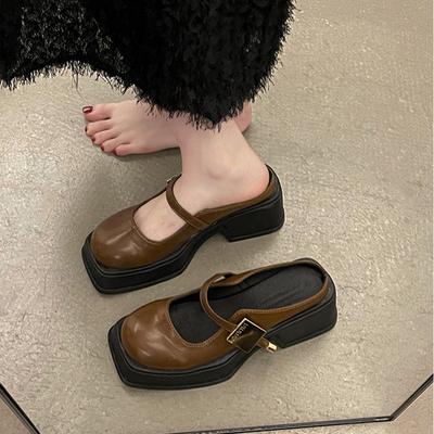 Туфли на толстом каблуке в ретро-стиле, женские уличные тапочки, новинка весна-лето 2025, британский стиль, квадратный носок, платформа, одинарные туфли для женщин