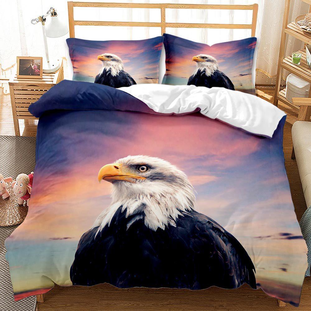 Eagle Duvet Cover Set King Queen Size Cute Grey And White Eagle Soars In The Sky Polyester Bedding Set For Kids Teens Adults