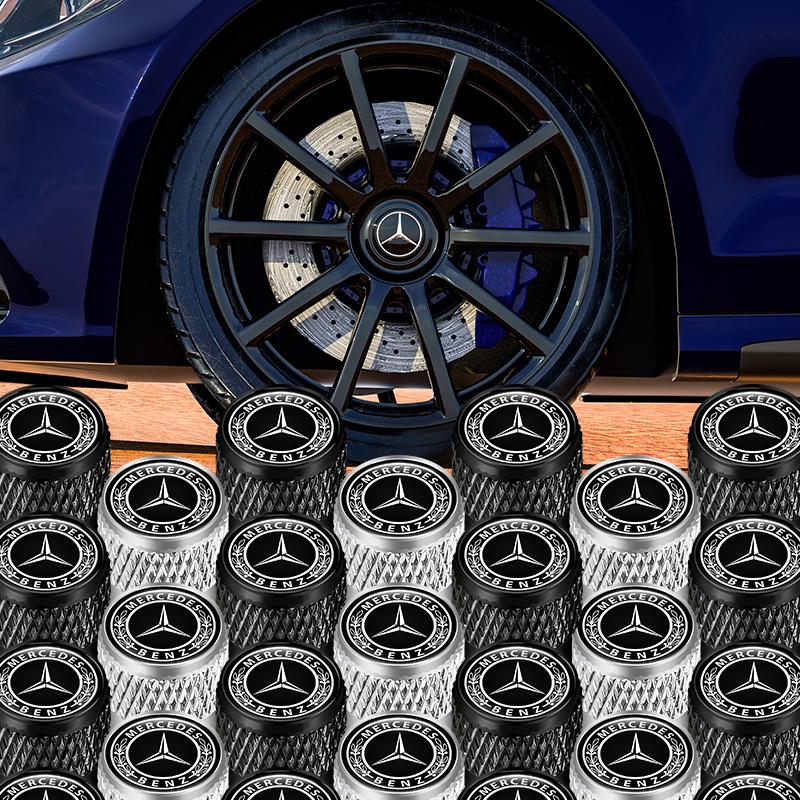 CRO1 4pcs Car Wheel Tire Valve Stems Caps Aluminum Tyre Rim Stem Covers Airdust Waterproof for Mercedes Benz C180 C200 C260 C300