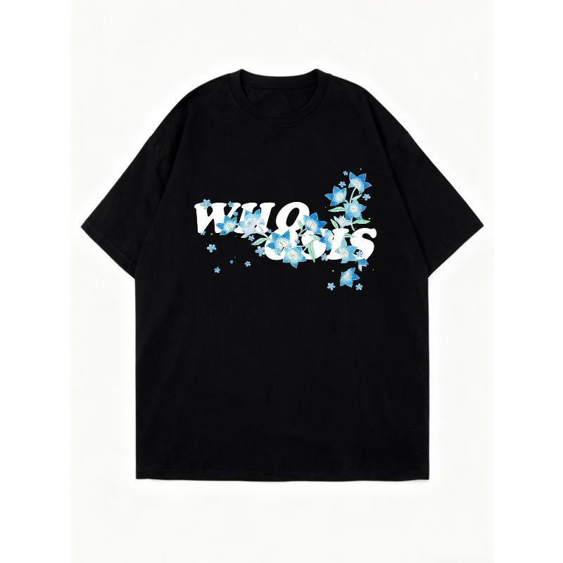 Футболка оверсайз черная с цветочным принтом, повседневная одежда для женщин, летняя уличная мода, эффектный топ