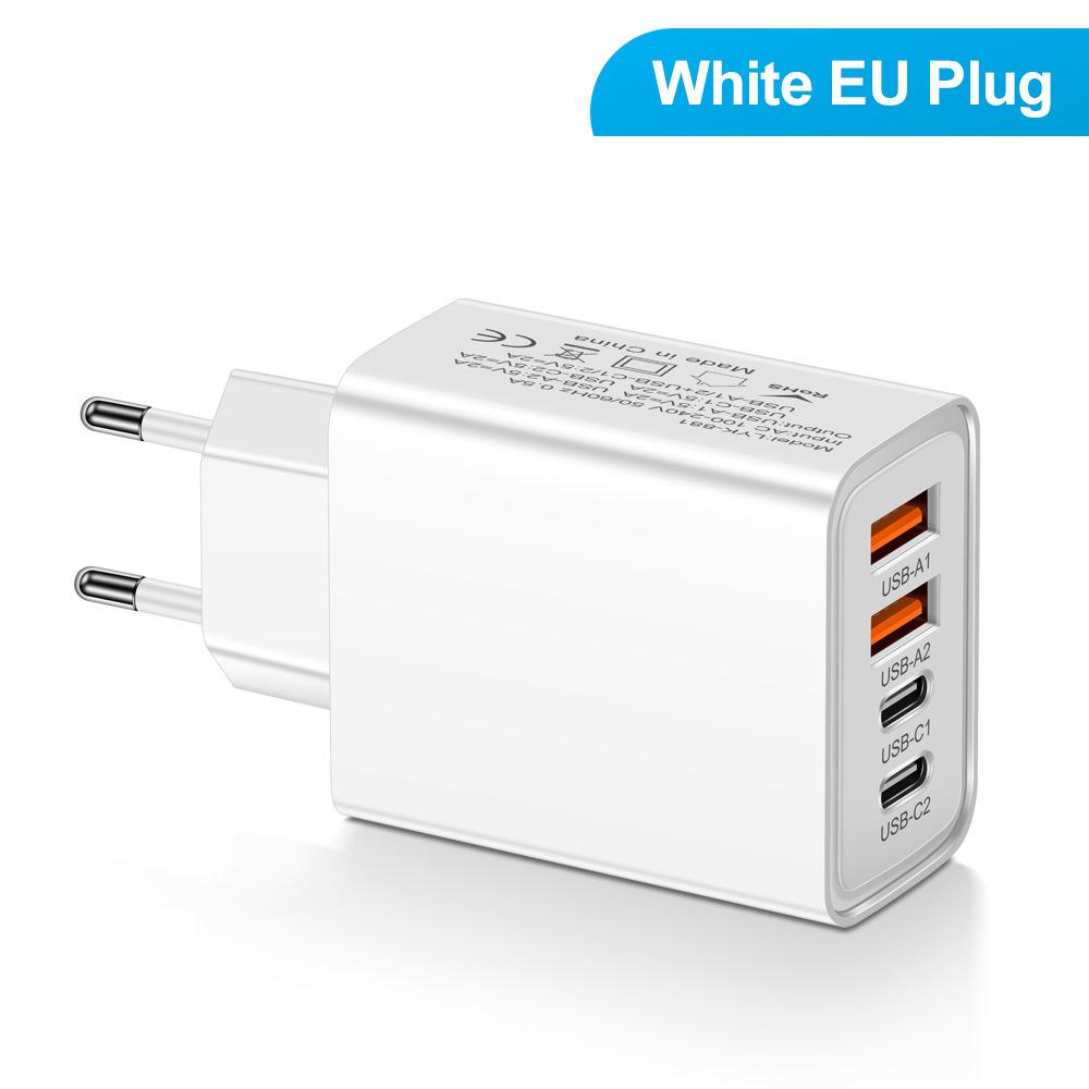 Многопортовое зарядное устройство для путешествий: 2 USB-C PD + 2 USB 2.4A для мобильных устройств