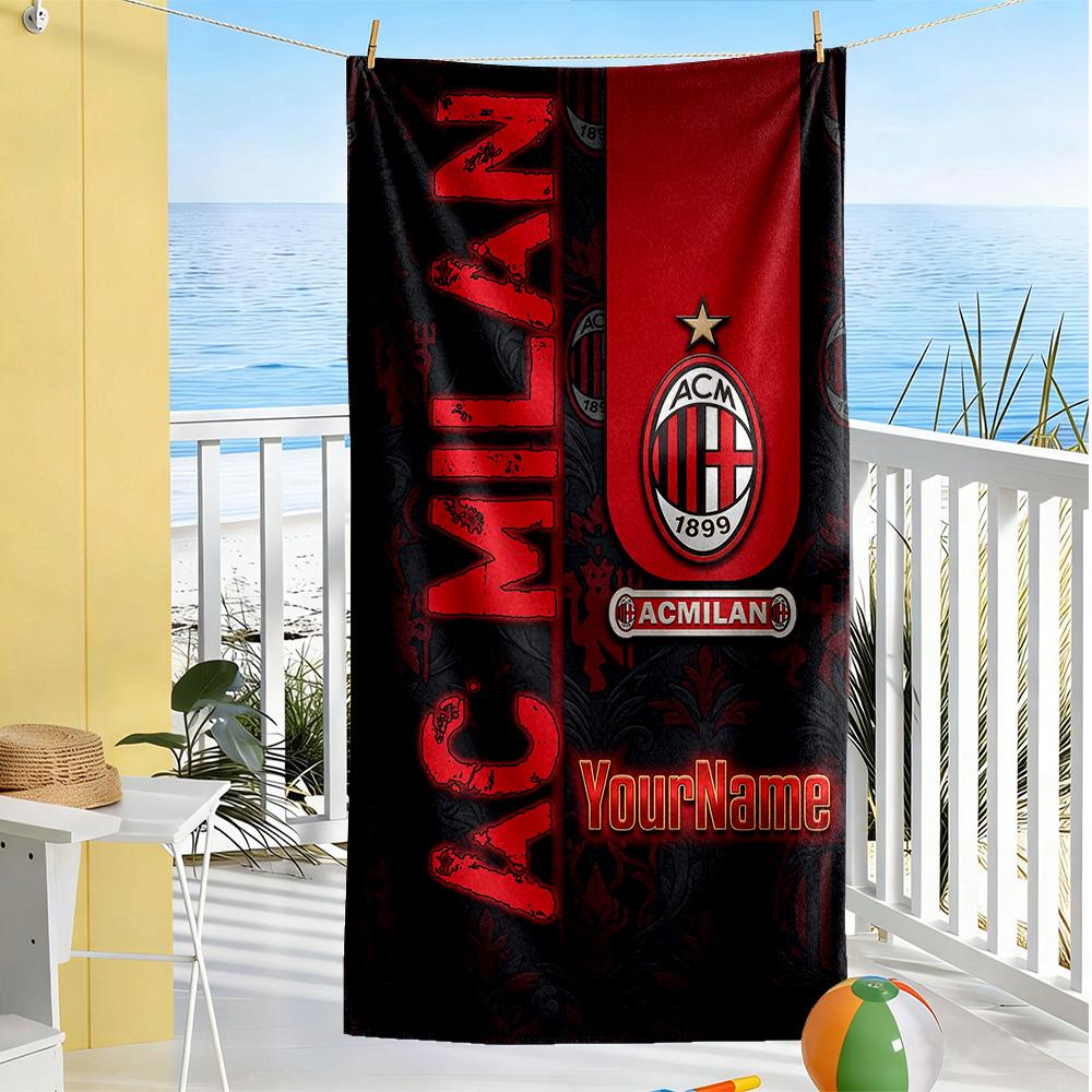 Ac Milan Customizable Name Beach Towel Super Soft Microfiber Quickdry Fabric