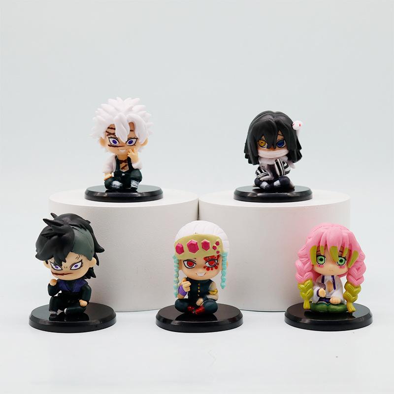 5Pcs Q Version Demon Slayer Toy Set - Sitting Ghost Dolls Of Tanjiro Nishikata Inosuke Zenitsu Pvc Figurines Collectible Gifts