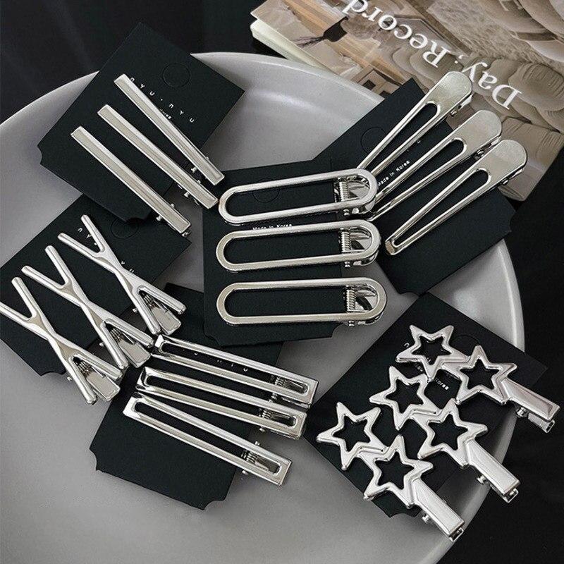 3 шт./компл., новая модная металлическая заколка для волос серебряного цвета BB, изысканная заколка нестандартной формы, заколка для волос, аксессуары для волос для девочек, головные уборы