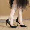 Fashion Black High Heels 2024 New Pumps Stiletto Pointed Toe Pearl Anklets High-end Shoes Fashionable Comfortable Women's Shoes