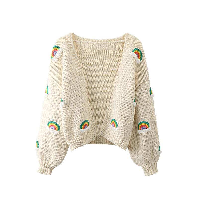 Толстые вязаные топы ручной работы, женский модный укороченный вязаный кардиган, свитер 90-х годов, Радужная уличная одежда C-048