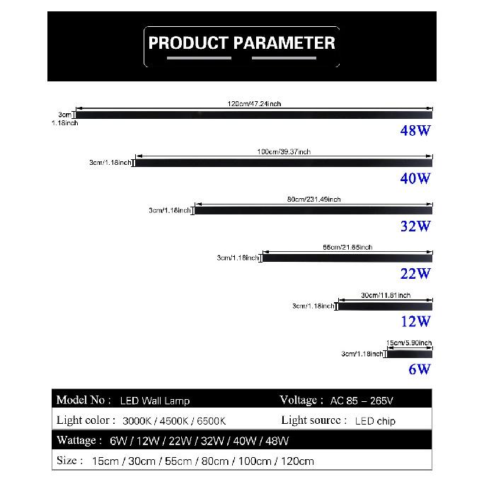 LED Lighting Wall Lamp IP65 Garden AC Long Wall Light Outdoor Waterproof Modern Long Strip 85-256v OutdoorDecoration