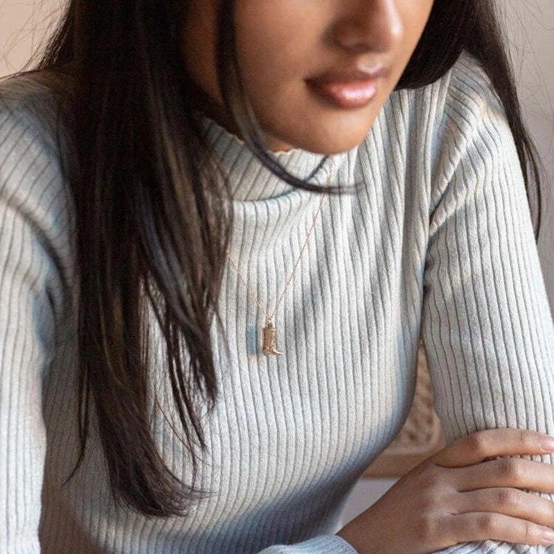 Ковбойские сапоги в стиле вестерн из нержавеющей стали золотого цвета, ожерелье с подвеской для женщин, цепочки на воротнике, ожерелья, подарки в стиле пастушки