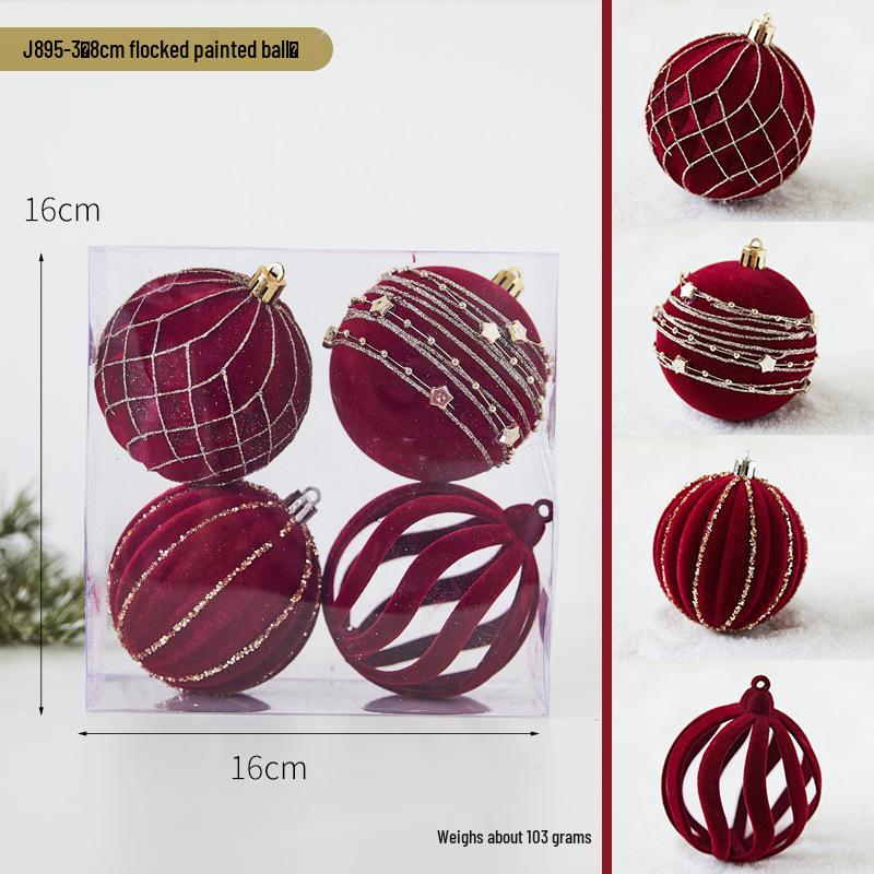 Hand-Painted Wine Red Christmas Ornament - Flocked Hanging Ball for Trees, Hotels, Malls, and Window Displays