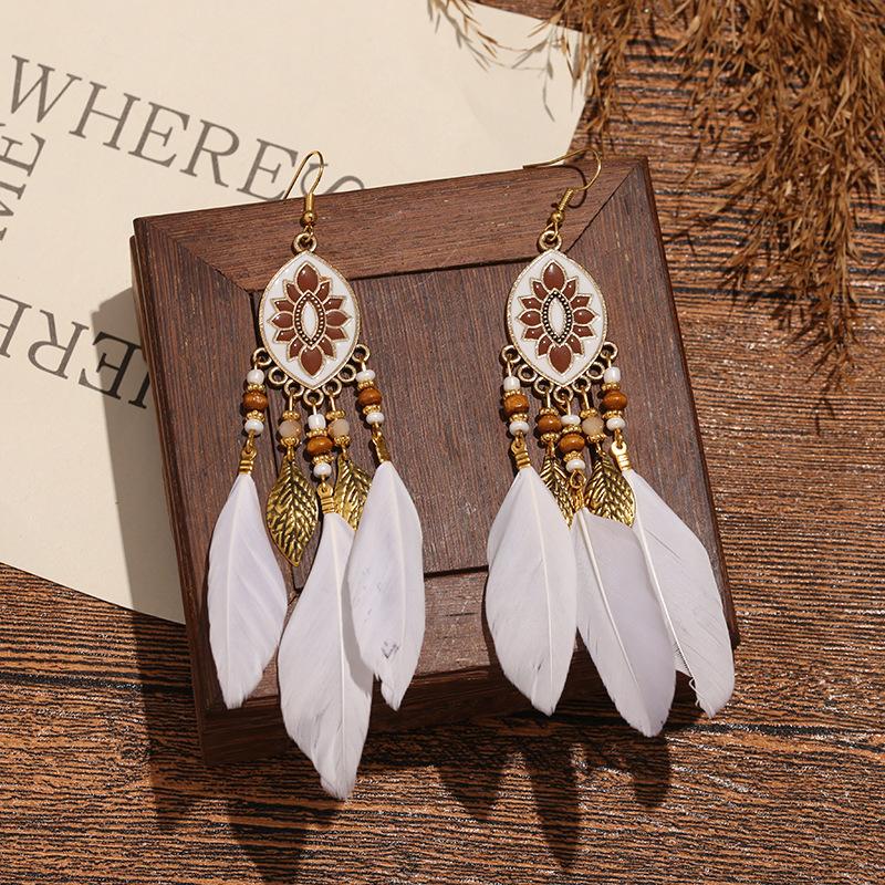 High-Value Feather Earrings Bohemian Long Tassel Photo Women'S Ear Hooks Personalized Earrings
