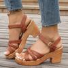 Mujer Weaving Cross Band Chunky Heeled Sandles Ankle Strap High Heels Sandals for Women  Summer Platform Gladiator Sandalias