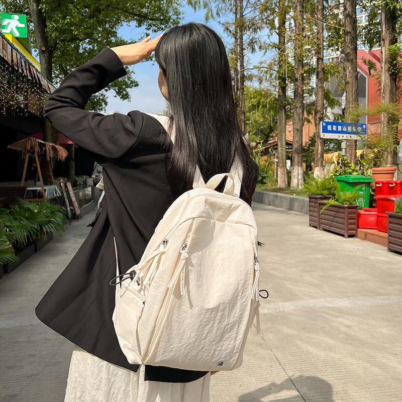 Japanese Style Unisex Backpack Simple Pure Color Travel Large Capacity Nylon Shoulder Bag for Middle and High School Students