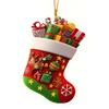 Christmas Socks Santa Claus Red Hanging Ornament Acrylic Decorative Keychain Pendant Xmas Stockings Wall Decoration
