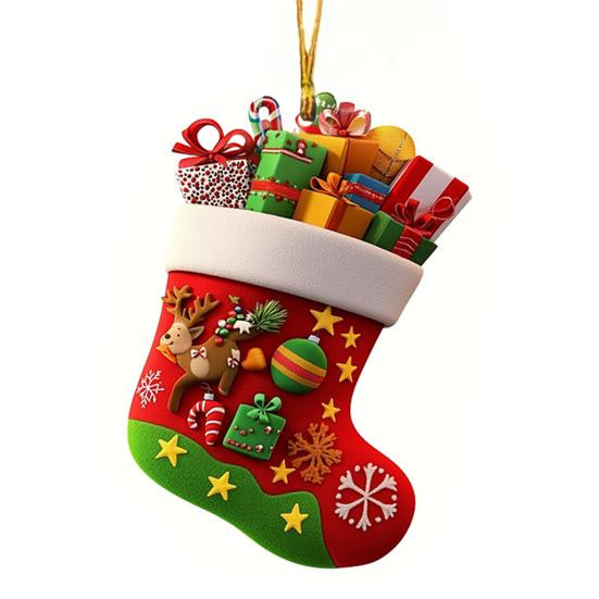 Yousheng Christmas Socks Santa Claus Red Hanging Ornament Acrylic Decorative Keychain Pendant Xmas Stockings Wall Decoration
