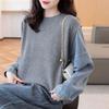 Новая осенне-зимняя мода, корейская версия, трикотажный женский свитер с рукавами из денима, имитация двойки, круглый вырез, универсальный, свободного кроя