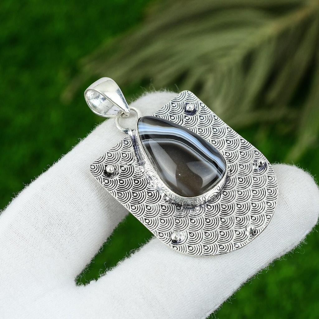 Pear Sardonyx Gemstone Art Deco Daughter Engagement Trendy Pendant 925 Silver