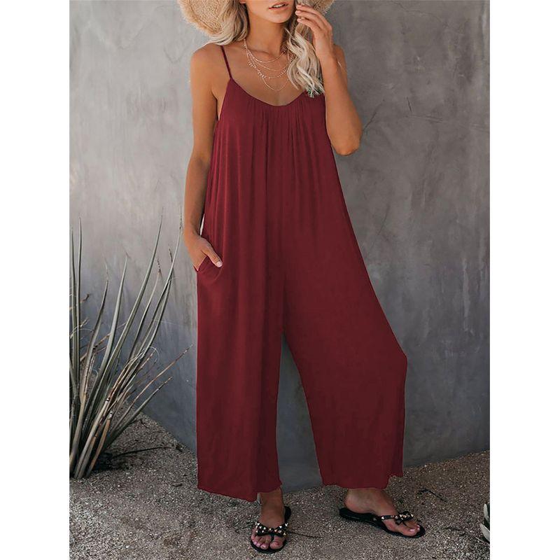 Solid Color U-neck Sleeveless Jumpsuit Women's Pure Color U-Neck Sleeveless Jumpsuit